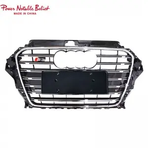 S3 RS3 Grill For Audi A3 S3 8V RS3 Quattro Hex Mesh Front Bumper Hood Grille
